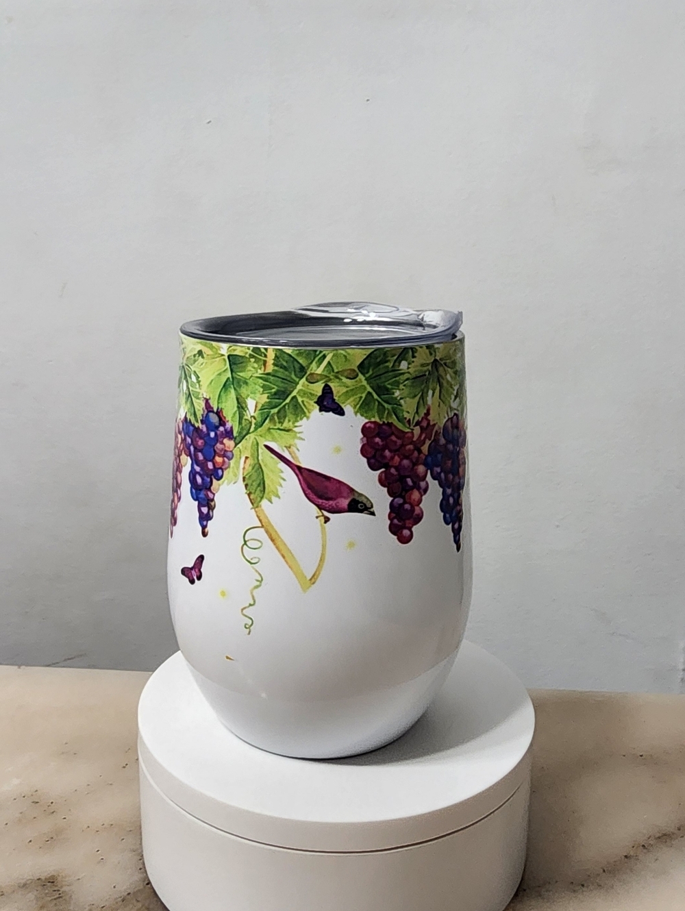 Grapevine Pattern Stainless Travel Tumbler - White